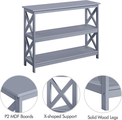 Console Table with 3 Storage Shelves, Entryway Table Sofa Side Table Narrow Long Bookshelf for Hallway Living Room, Accent Furniture, Gray